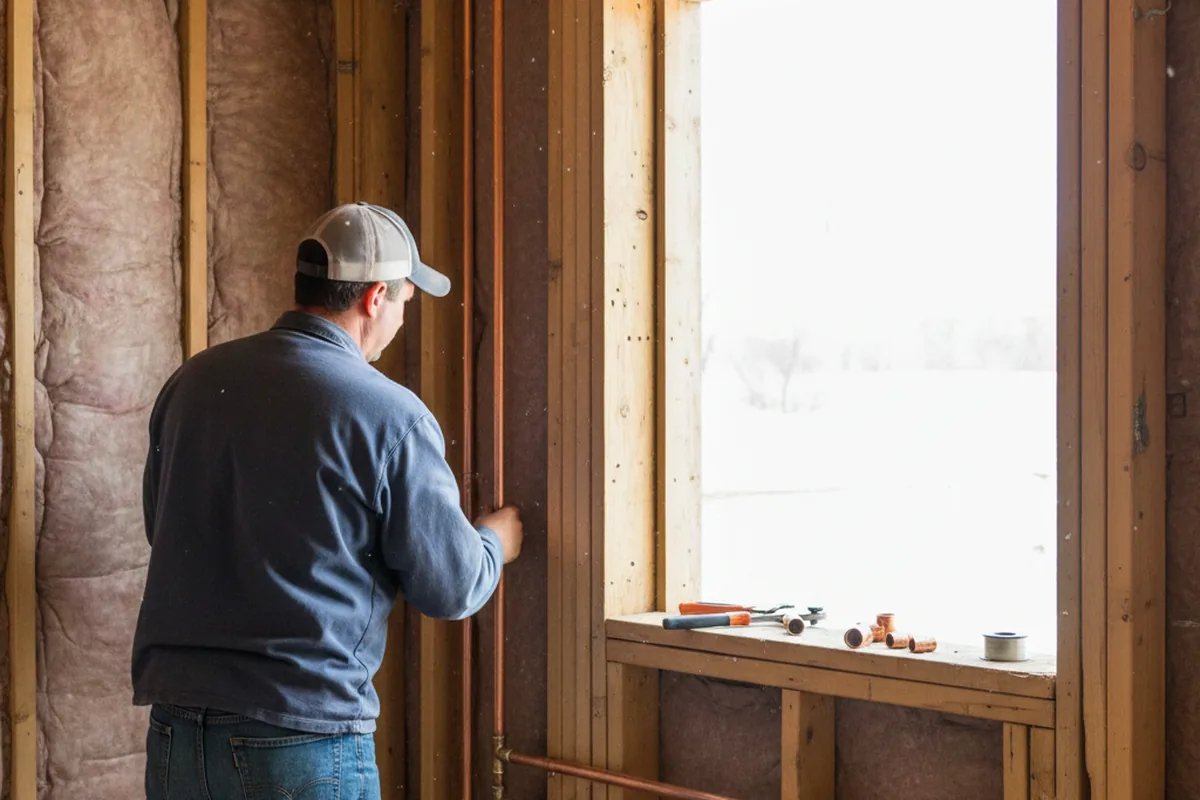 Licensed plumber running new copper supply lines in a Strawn home